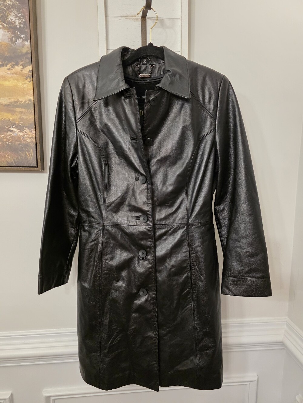 Danier Black Leather Trench Coat Jacket 90s Y2K